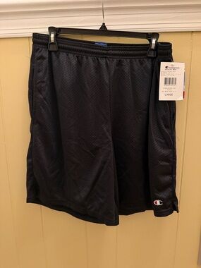 Champion Black Mesh Sports Shorts with Embroidered Logo